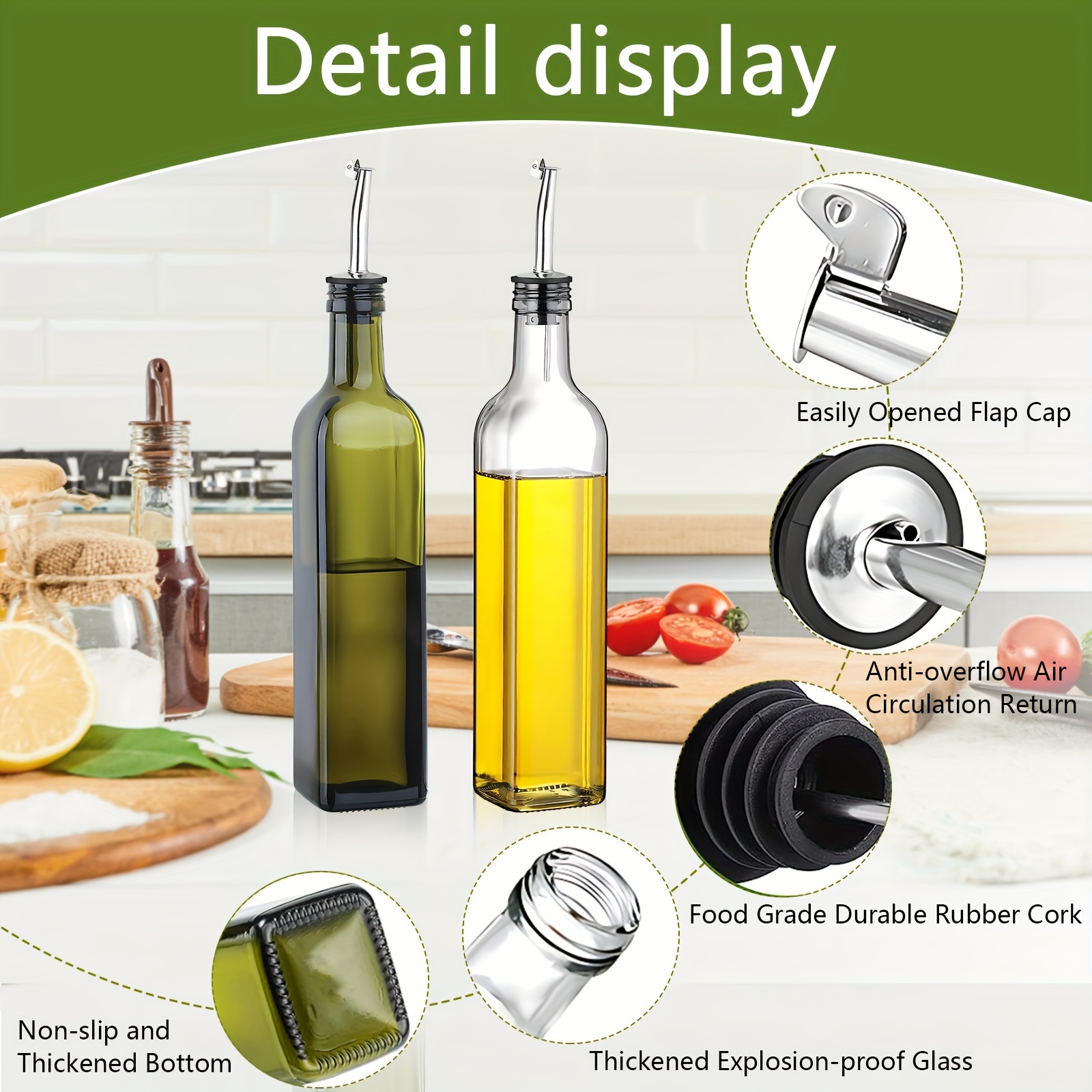 AOZITA Dispensador de aceite de oliva de vidrio de 17 onzas – Botella de  aceite y vinagre con vertedores de acero inoxidable – Embudo para fácil