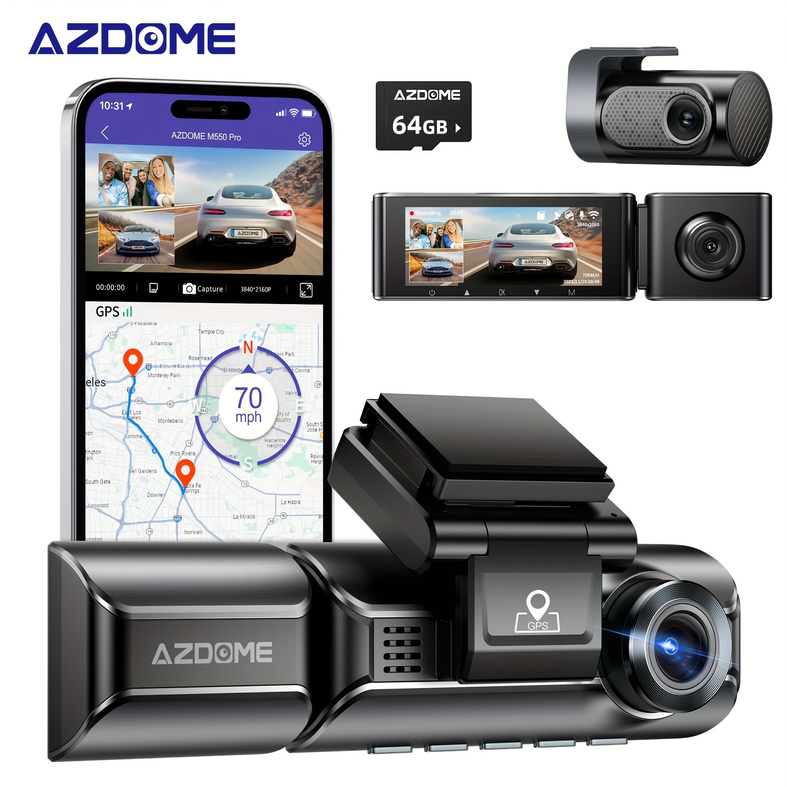 Dash Cam Auto 4K/2.5K,Doppia Telecamera per Auto Con Scheda SD 64G