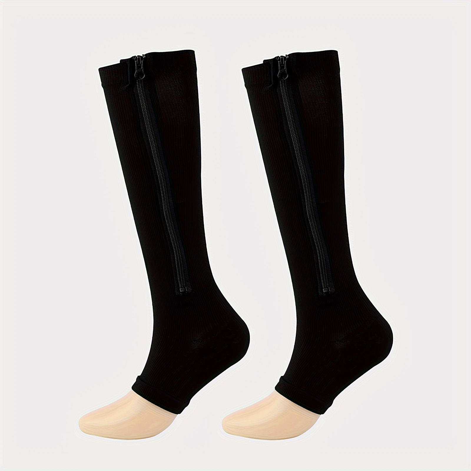 1 Pair Compression Socks Zip Sox Socks Stretchy Zipper Leg Support Open Toe  Knee Stockings Unisex