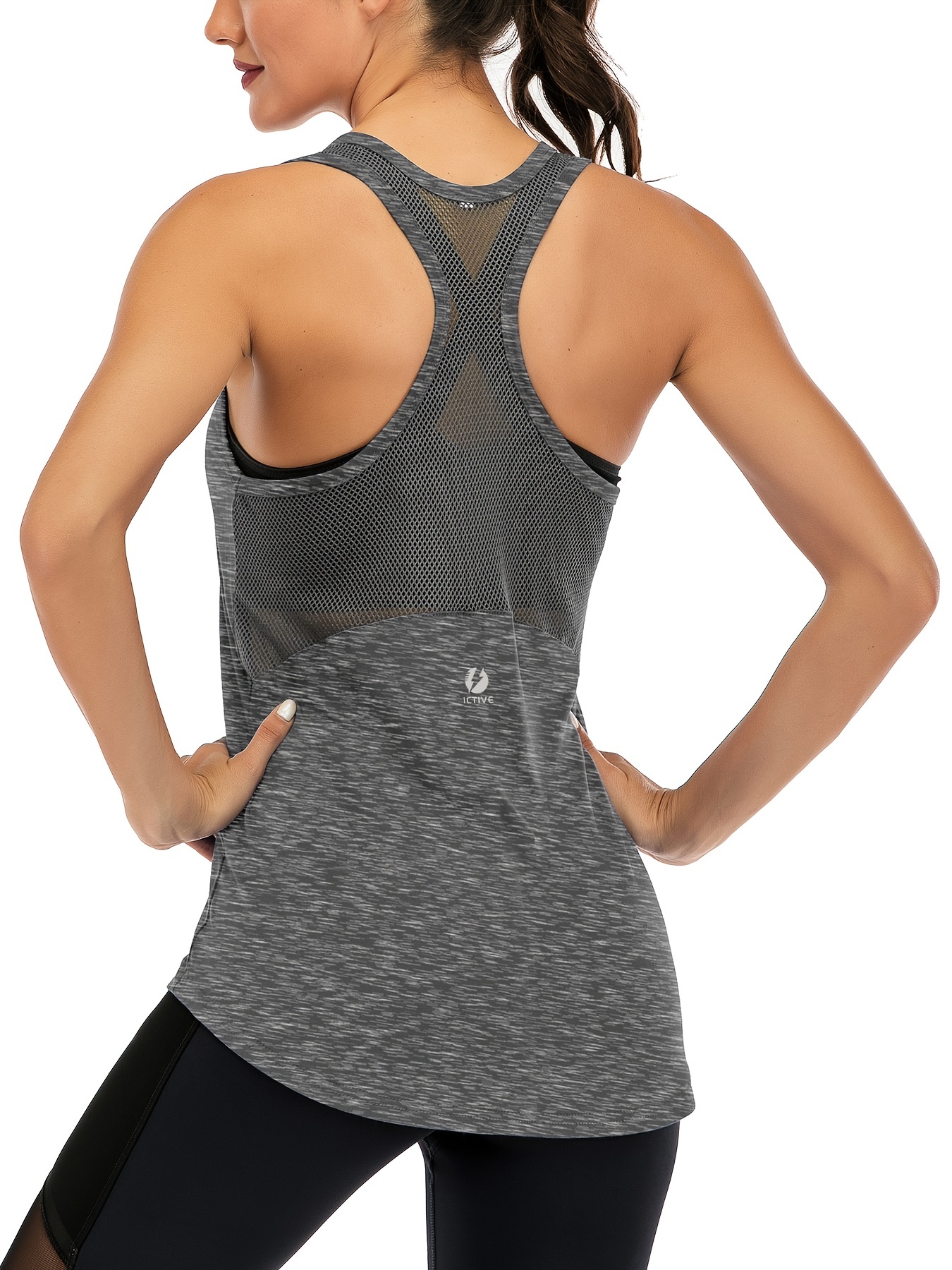  Yoga Tops Mesh Breathable Workout Pilates Tops Racerback  Running Tank Top Loose Open Back Workout Tank Tops Heather Gray XL
