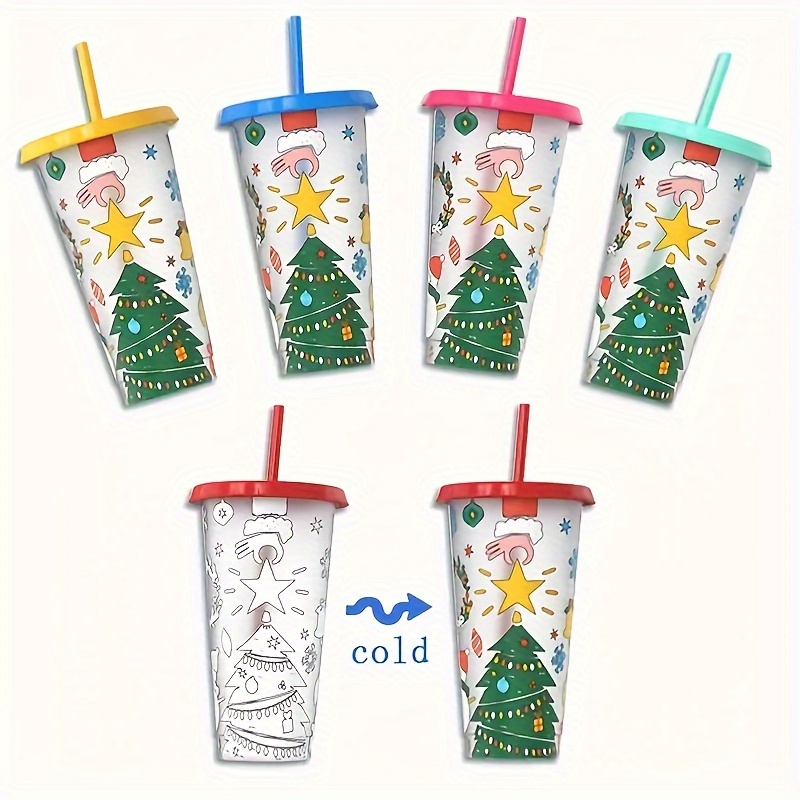 MODANU 5 Pcs Color Changing Tumblers 24 oz Cold Drink Cups with Lids and  Straws Reusable Plastic Drink Cups for Kids and Adults, 5 Colors 