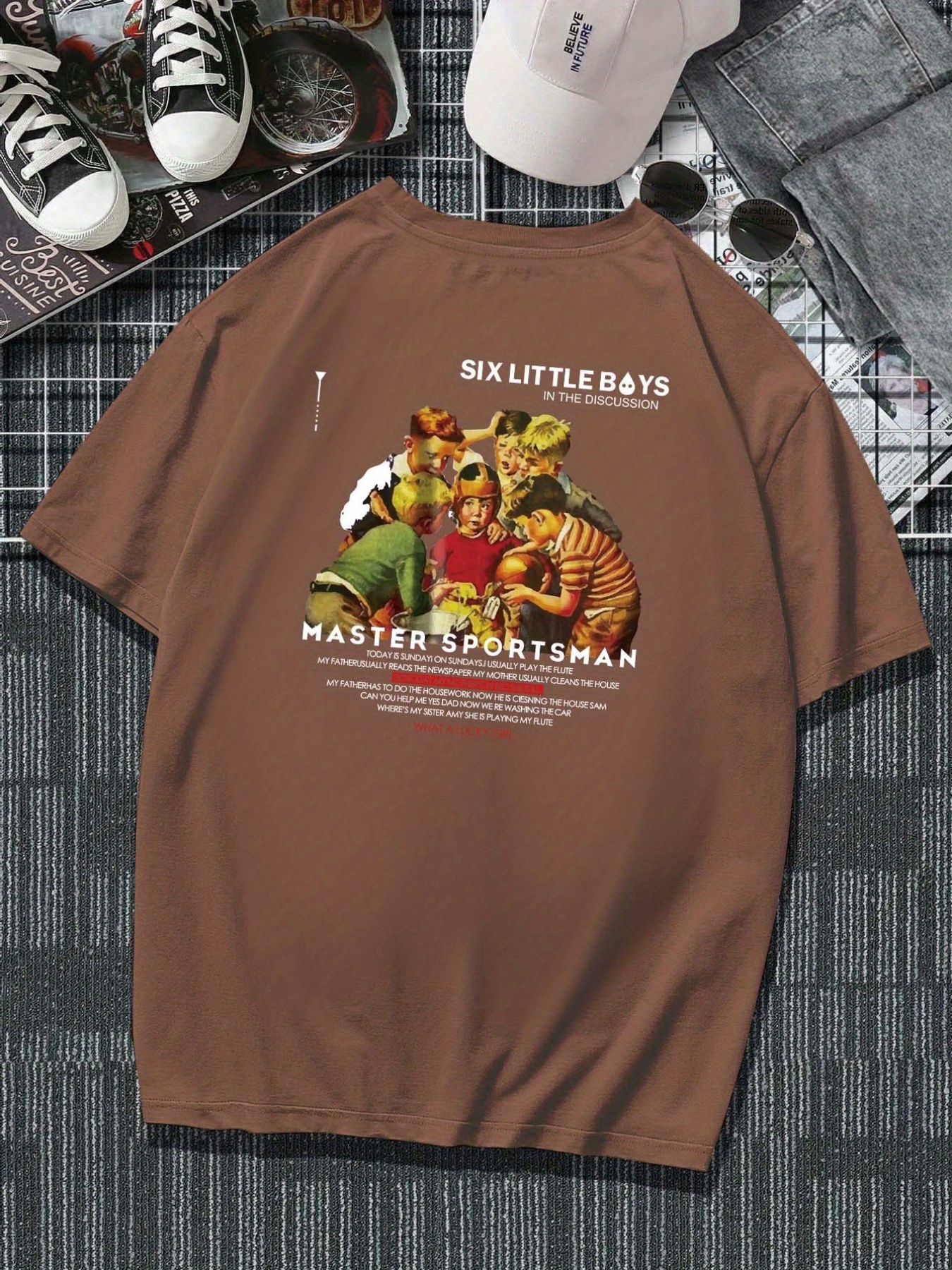 six Little Boys' Pattern Print Men's Comfy T-shirt, Graphic Tee