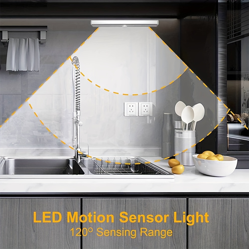 Tira de luces LED con sensor de movimiento para interiores, luces LED  activadas por movimiento, recargables, para debajo de la encimera, armario