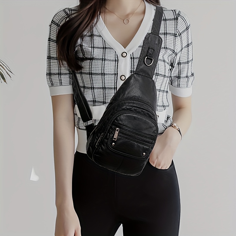 PU Shoulder Bag Soft Crossbody Sling Bag Chest Pack Sling Bag Lady