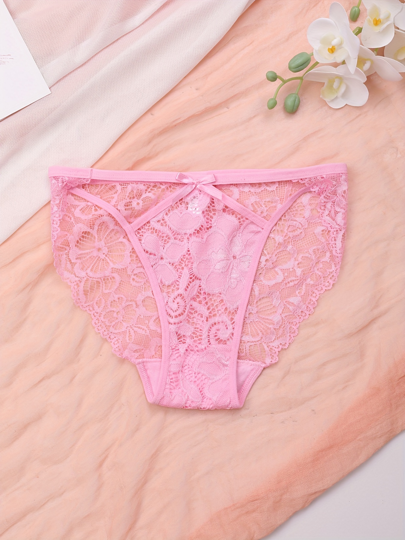 Lace Bow Front Hipster Bikini Panties Comfortable Breathable - Temu