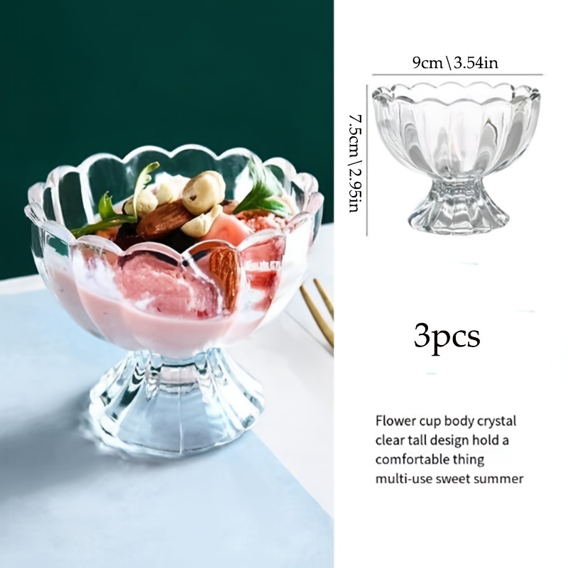 Trifle Taster Embossed Design Glass Bowl Set Ice Cream Serving