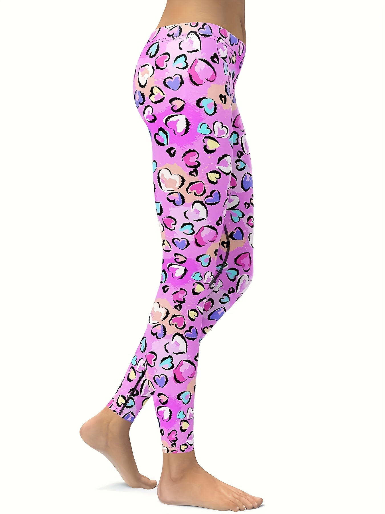 Heart Print Sports Leggings For Women, High Waisted Yoga Pants For Workout  Running, Women's Activewear