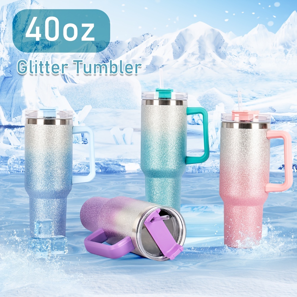Glitter Gradient Thermal Water Bottle 40 Oz Tumbler with Handle