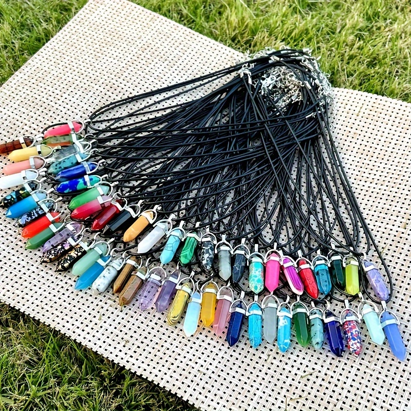 14pcs Multicolor Bullet Shape Healing Pointed Chakra Pendants, Hexagonal Chakra  Crystal Bullet Shape Gemstone, Sugilite Quartz l Stone Charm Necklaces 