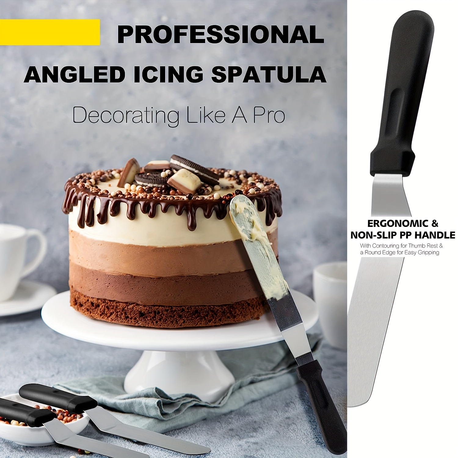 Stainless Steel Icing Spatulas Angled Cake Spatulas with 3 Cake Smoother  Scrapers- Professional Frosting Offset Spatula Set with 6, 8, 10 inch  Blades