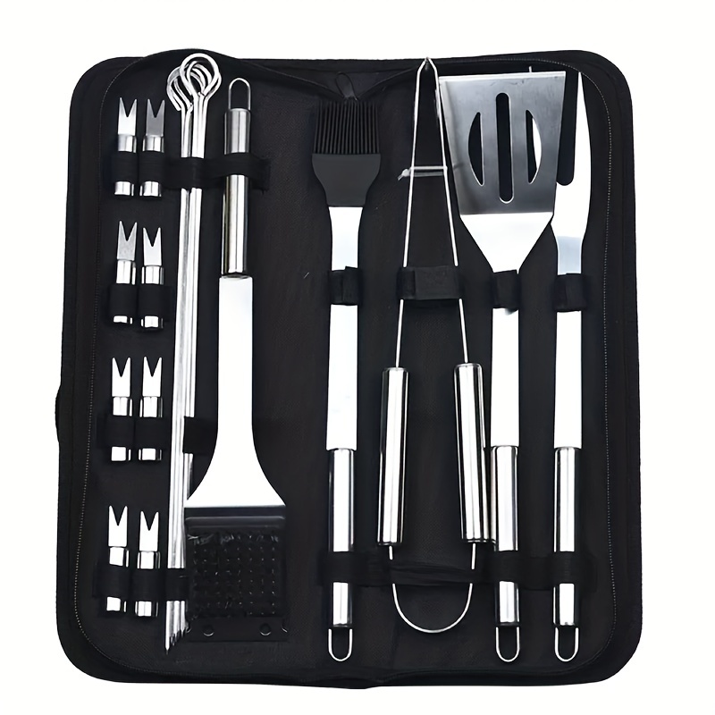 Barbecue Set, Grill Tools Set, Barbecue Grill Tool Set, Bbq Accessories For  Camping, Barbecue Skewers, Tongs, Oil Brush, Bbq Forks, Cleaning Brush,  Spatula, Knife, Meat Hammer, Storage Bag, Kitchen Supplices, Camping  Supplies 