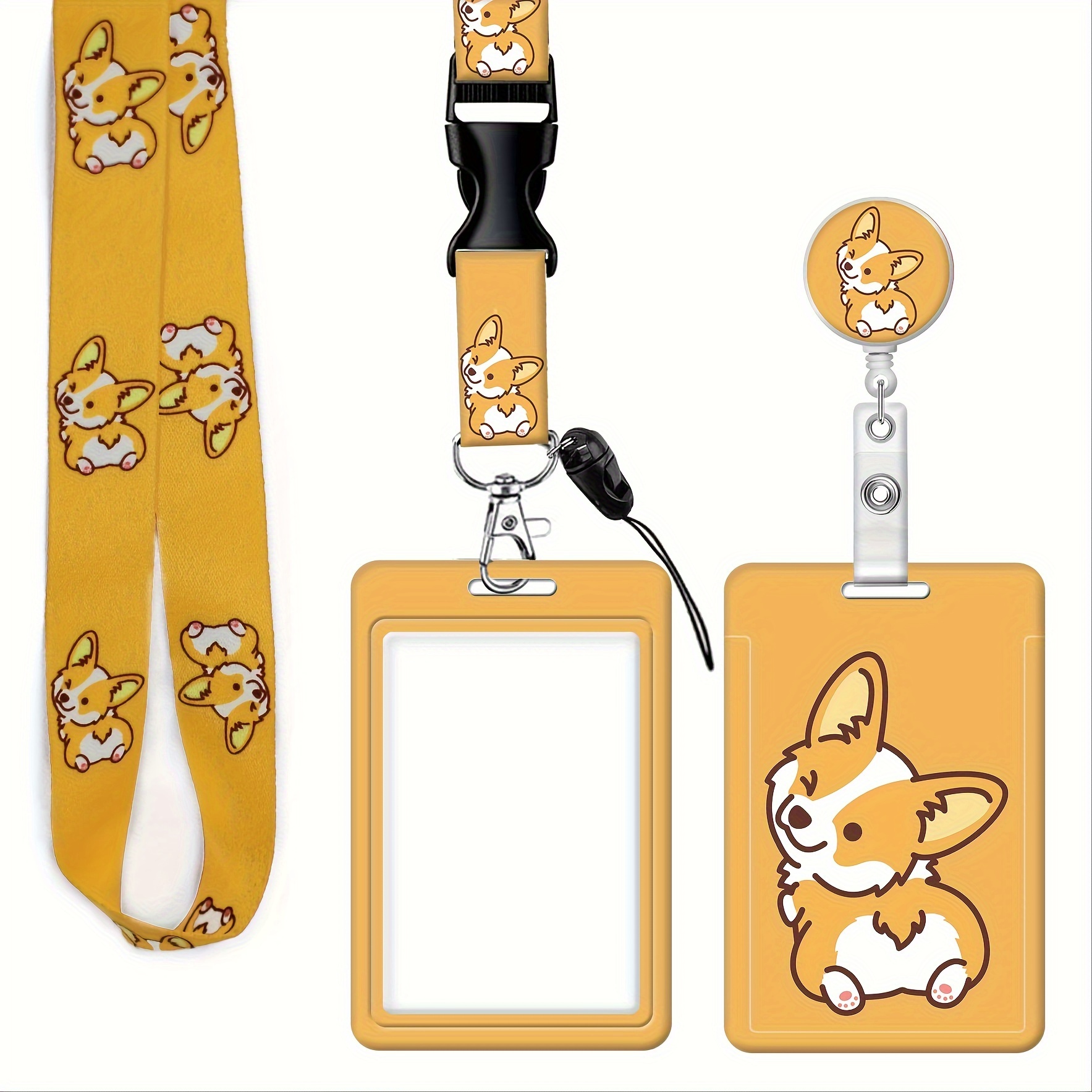 

Blocit Id Badge Holder With Lanyard And Retractable Reel Clip - Fashionable Card Name Tag Protector For Nurses, Doctors, Teachers (yellow Corgi Dog)