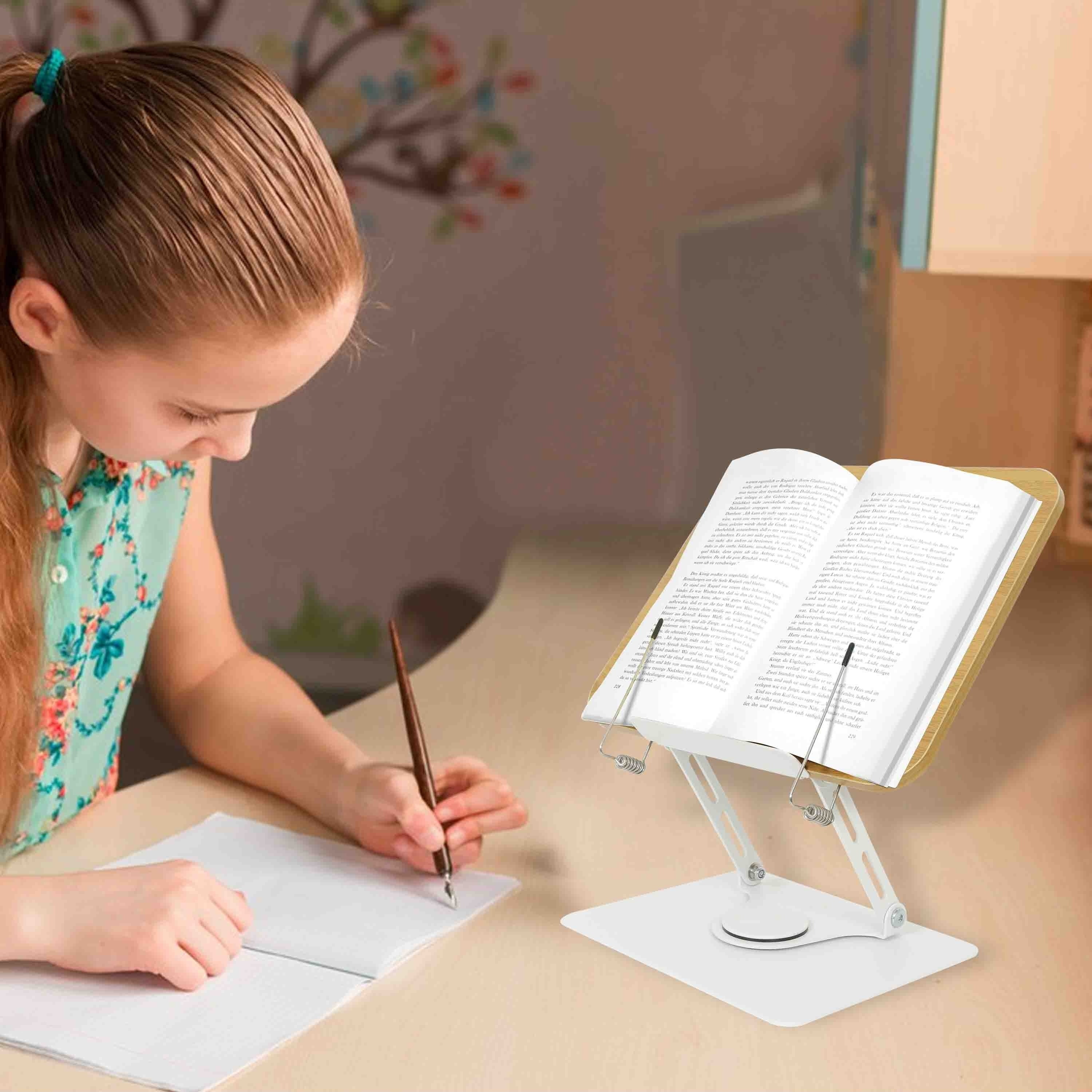 360° Rotate Book Stand Metal Book Holder with Paper Clips for