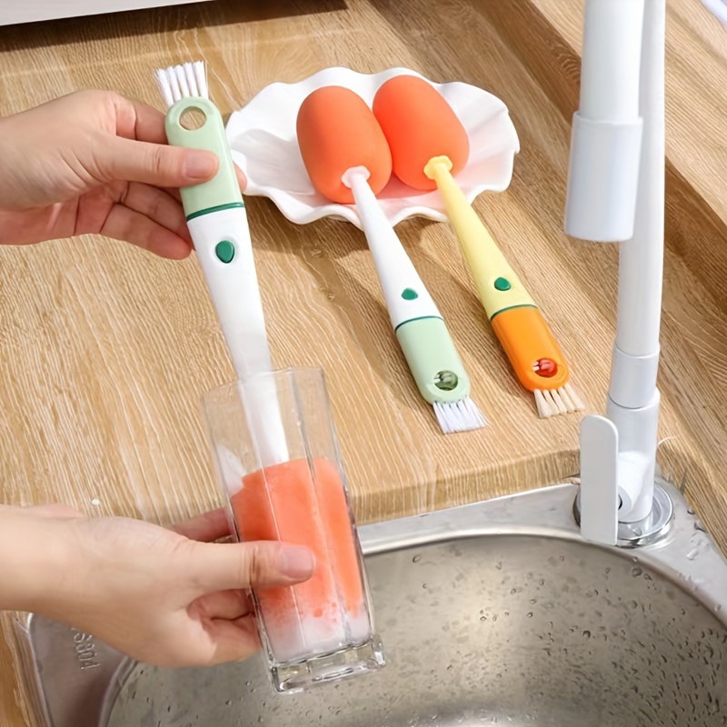 kitchen 3 In 1 Multifunctional Cleaning Cup Brush Long Handle Carrot Water  Bottle Cleaning Brush in 2023