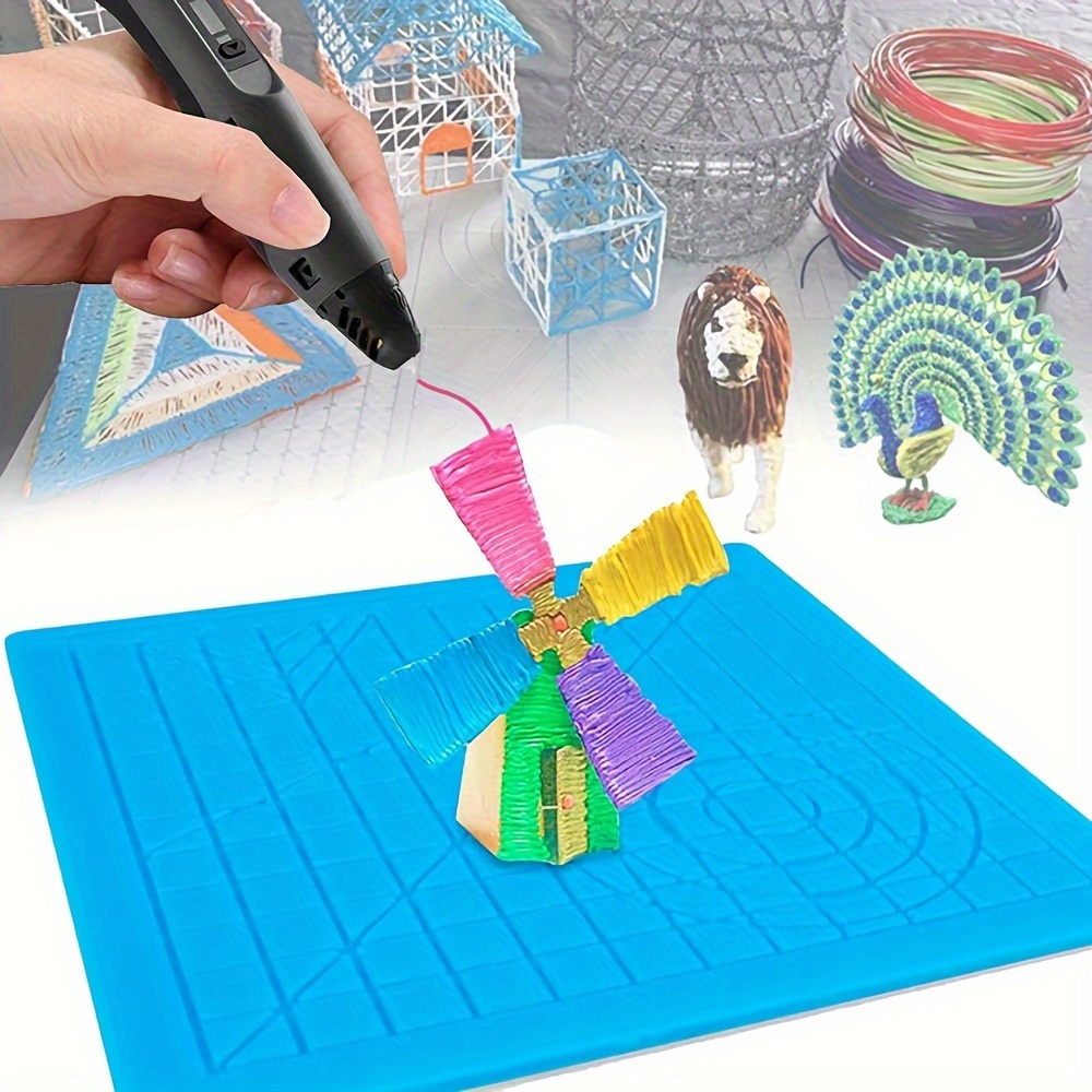 3d Printing Pen Silicone Mats With Basic Template, 3d Pen Drawing Pad For  Kids And Beginners, Come With 2pcs Silicone Finger Caps