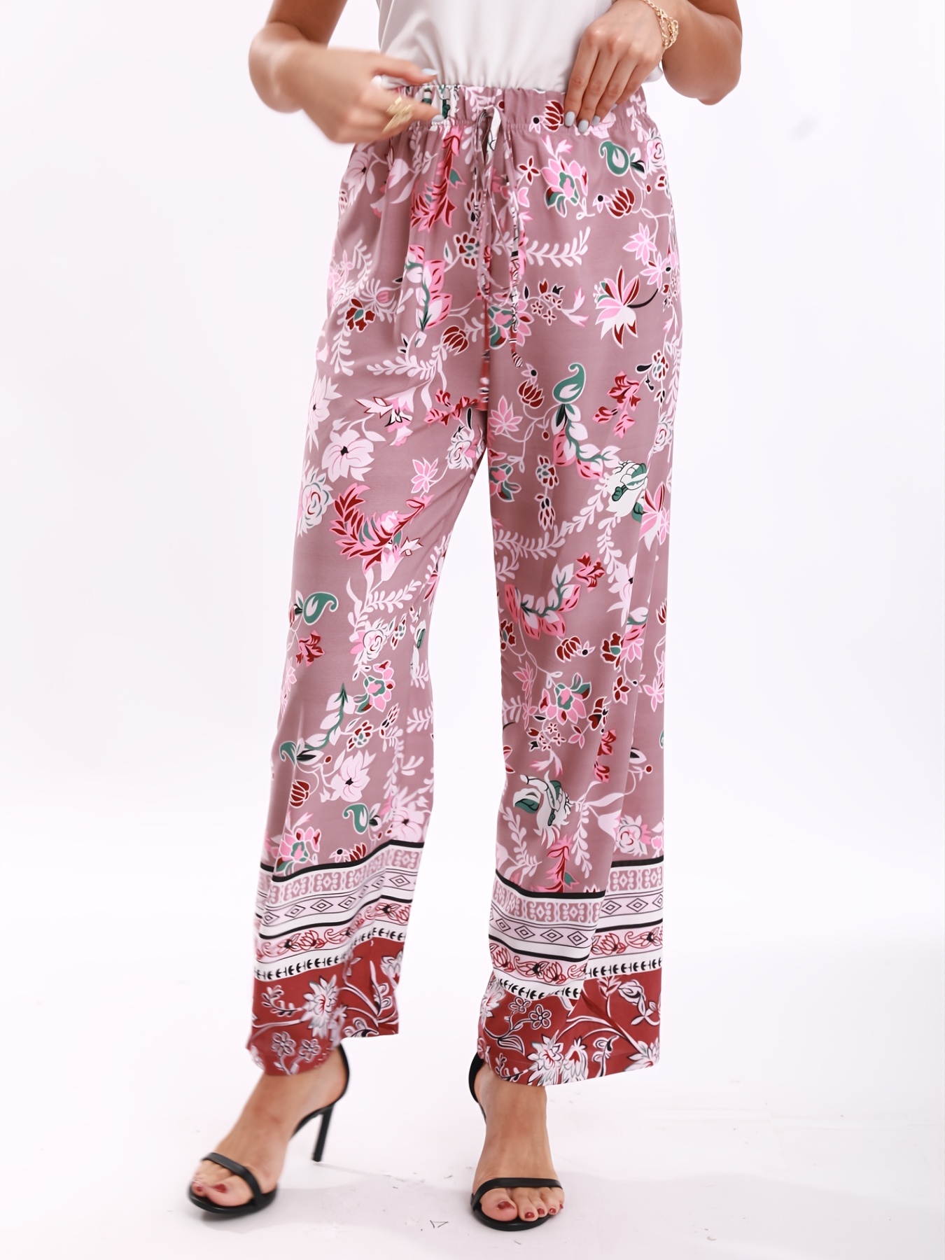 Floral Drawstring Bungee Pants Casual Comfortable Trousers - Temu
