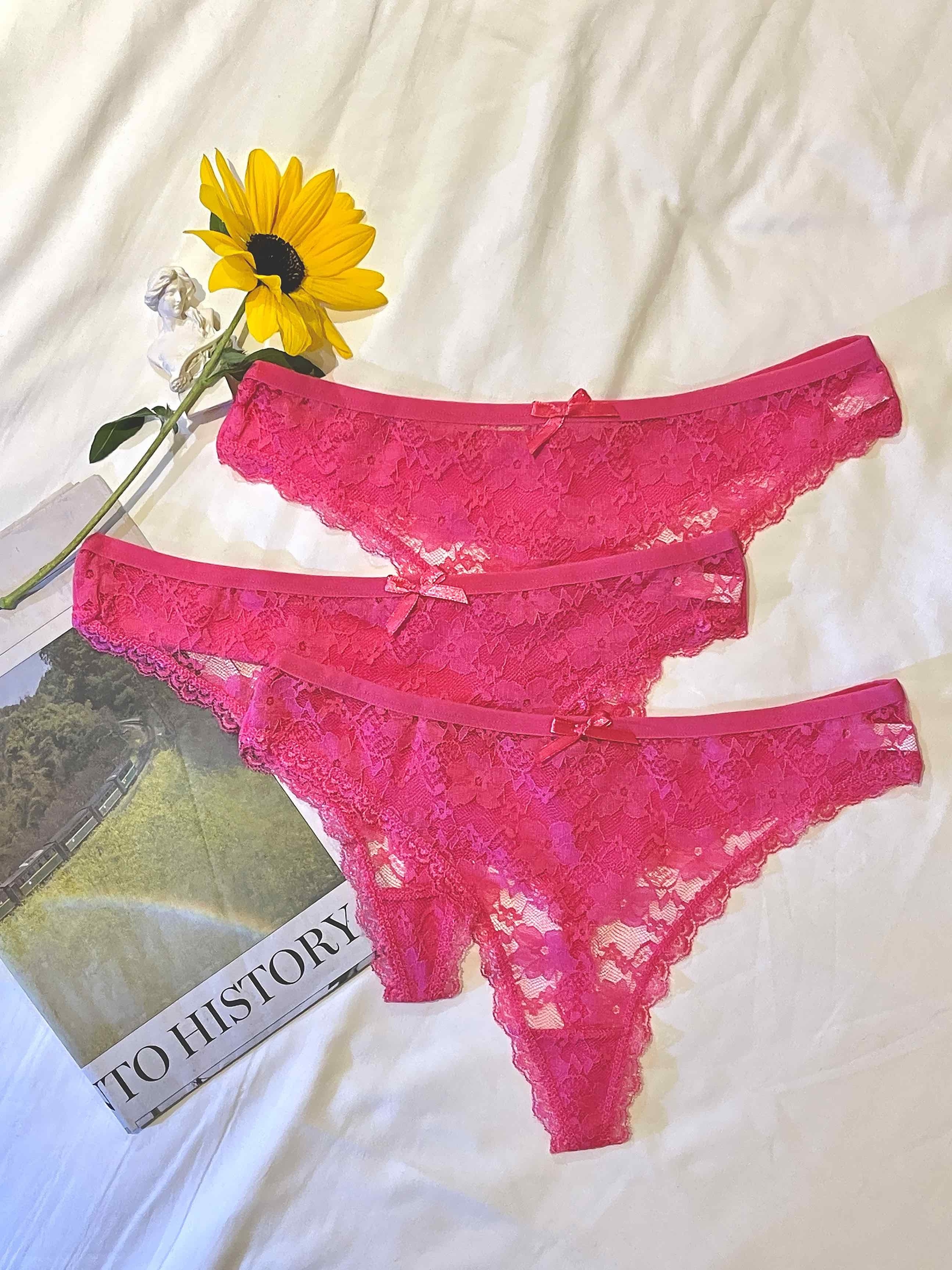 Floral Lace Thongs Soft Comfy Low Waist Intimates Panties - Temu