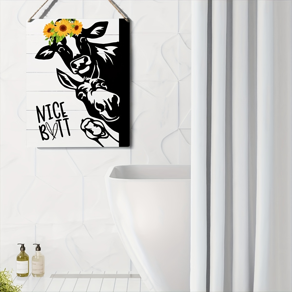QPOKLAF Quadro Su Tela Per Bagno In Stile Vintage – Mucca Delle Highlands Con Girasole – 30x40 Cm – Decorazione Murale Per Soggiorno, Cucina, Ufficio