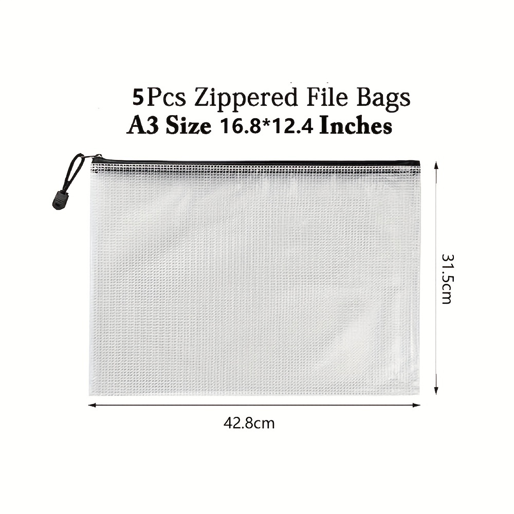 A3 Plastic Mesh Zipper File Bags Waterproof Tear-Resistant Document File  Folders Zipper Documents Pouch Document Organizer