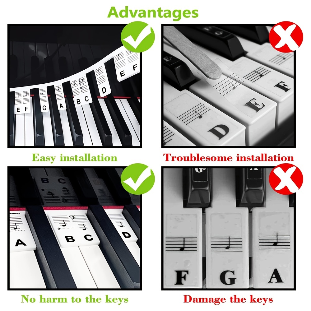 Étiquettes de notes de clavier de piano amovibles, guide de notes de piano  pour débutant, étiquette de lettres de notes de musique de piano, 88