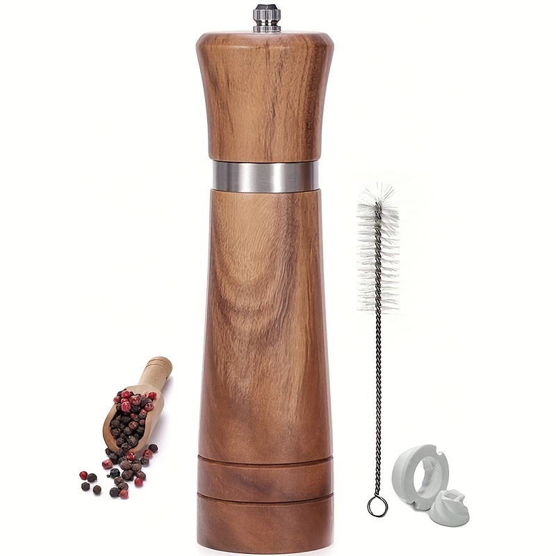  Electric Pepper and Salt Grinder, Automatic Pepper Mill with  Adjustable Coarseness, Battery Powered Salt Grinder, One Hand Operation,  Cleaning Brush (Wood Grain): Home & Kitchen