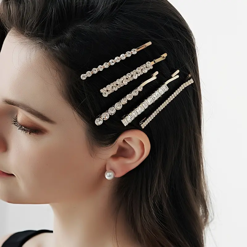 Miallo Crystal Hair Pins Metal Rhinestone Bobby Pins Sparkly Glitter Hair Clips Hair Accessories for Women Girls Hair Decoration 5pcs,Temu