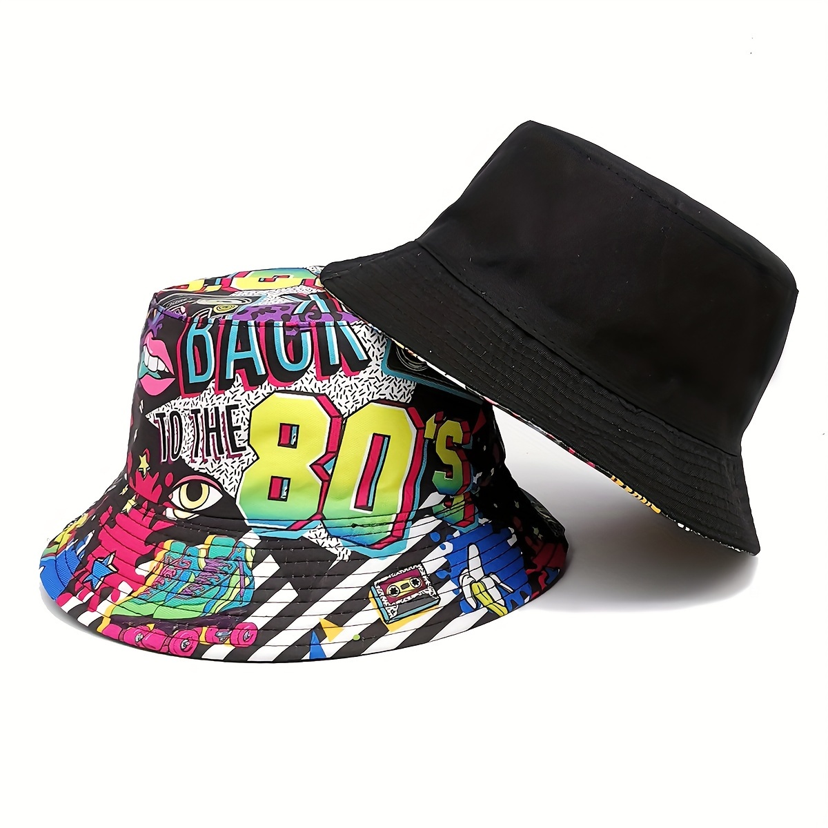 Vintage 80s 90s Print Bucket Hat Hip Hop Cartoon Graffiti - Temu