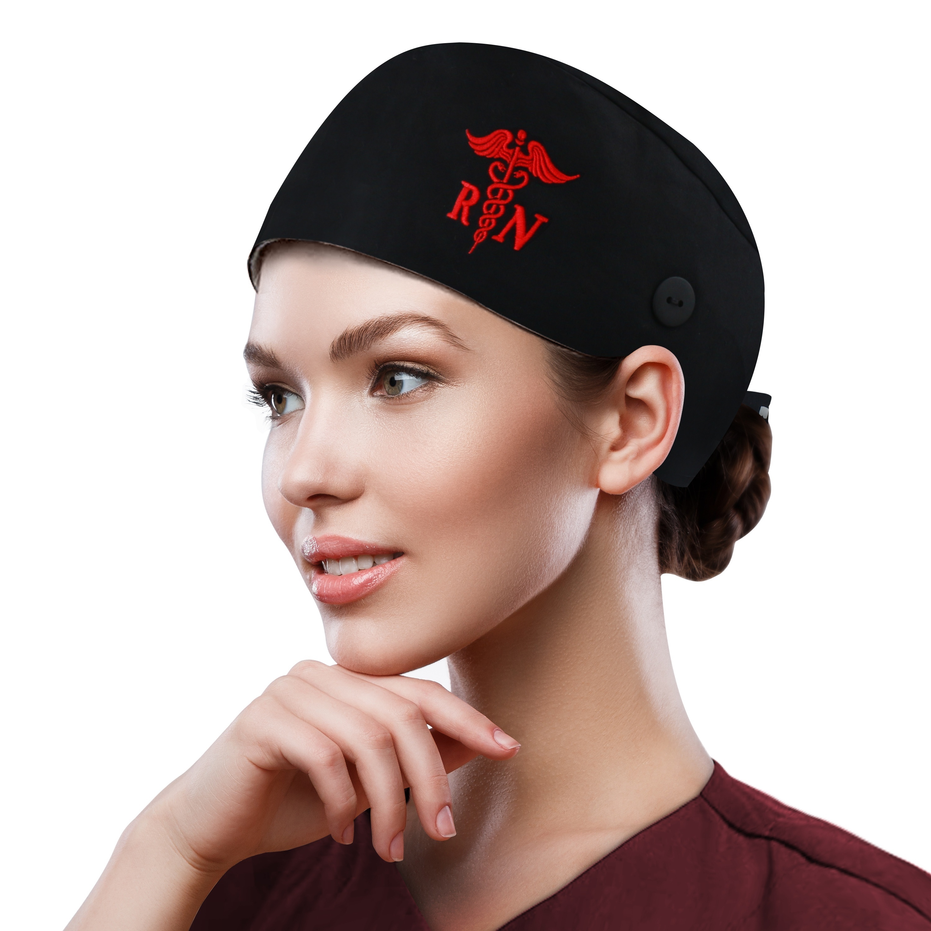Breathable Nurse Unisex Scrub Work Hats With Button Elastic Adjustable Working For Women & Men