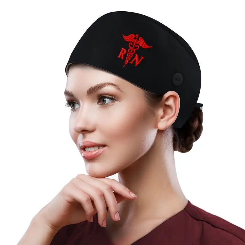 Breathable Nurse unisex Scrub Work Hats with Button Elastic Adjustable Working for Women & Men,Temu