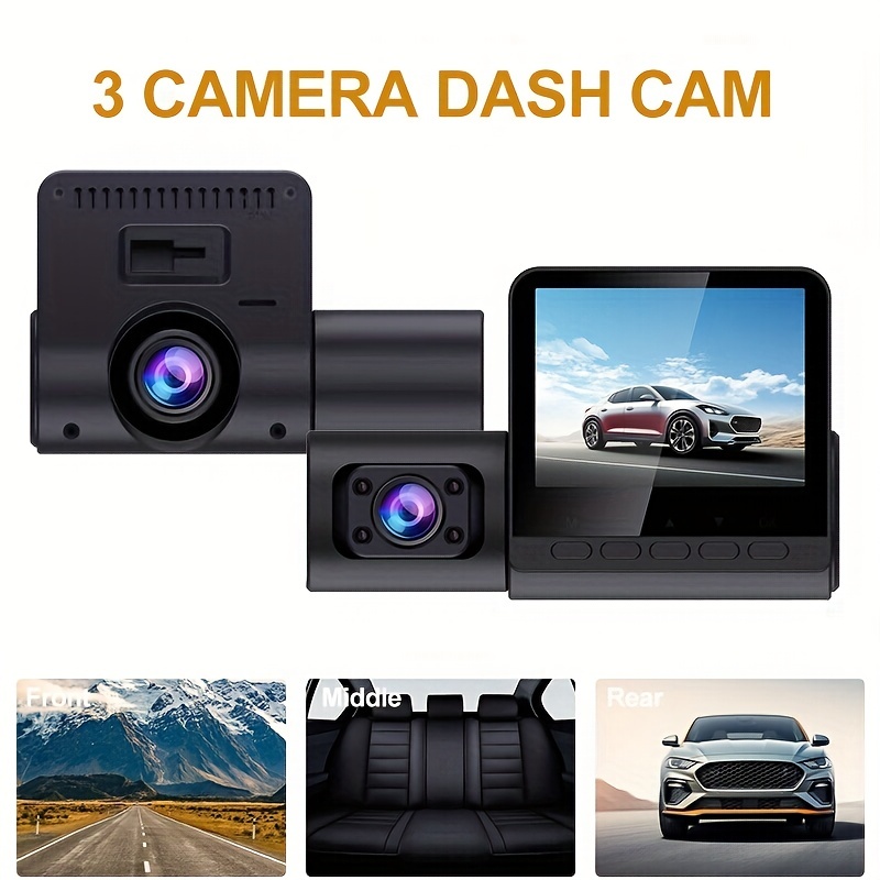 3 canales Dash Cam coche DVR 1080 p Dash cámara lente video drive grabadora  mini DVRs aparcamiento Monitoreo, WDR, grabación en bucle, sensor G