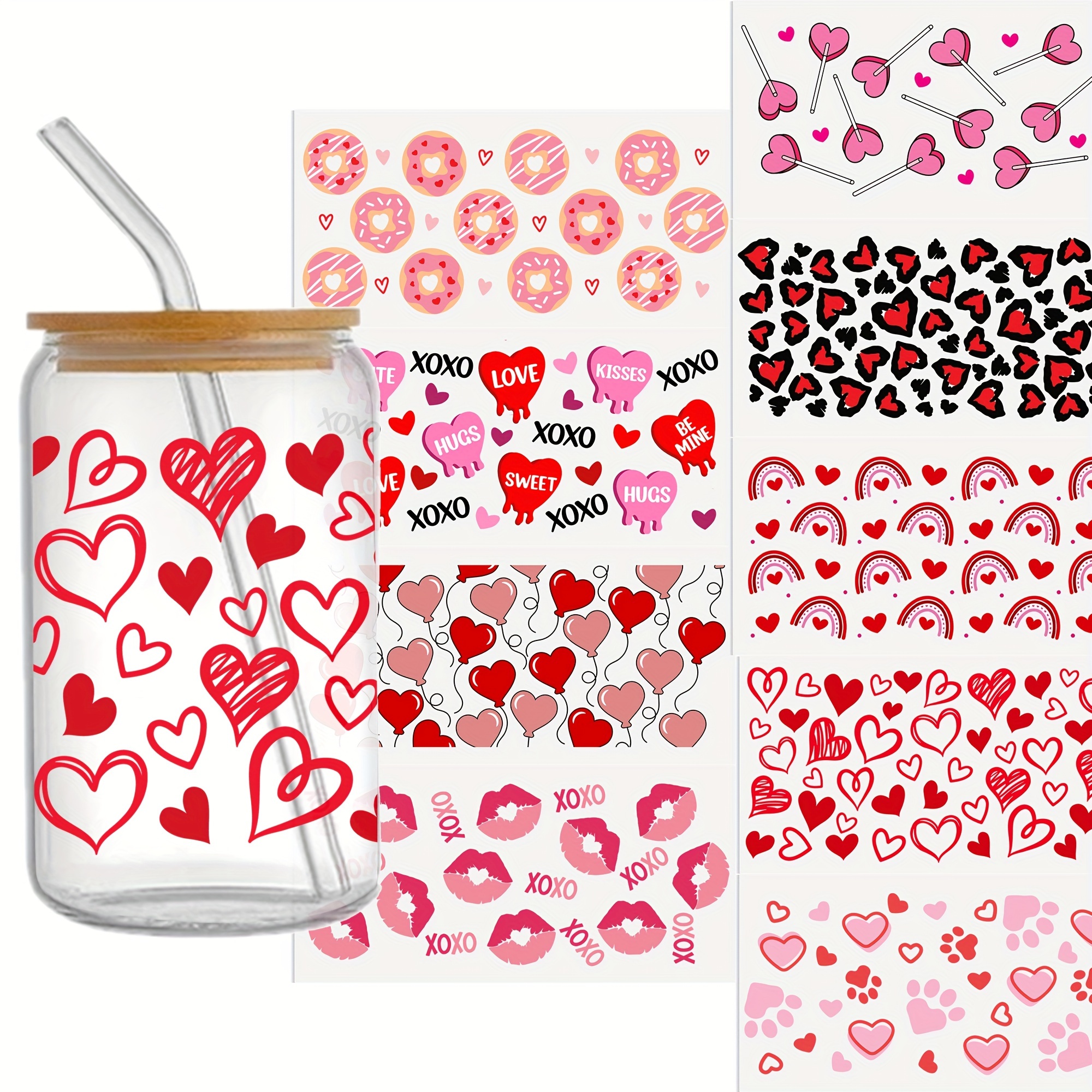 1pc Valentines Day Design UV DTF Cup Wraps For 16 Oz Glass Cup, UV DTF Cup  Wraps For Glass Cups, Wraps For Cups, Glass Stickers For Cups, Cup Decals  UV Transfer Stickers