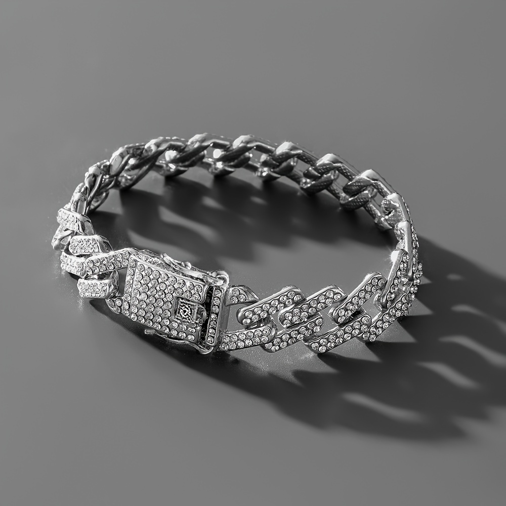Image of Fashionable Trendy Jewelry Chain Hip-hop Style Cuban Rhinestone Chain Bracelet