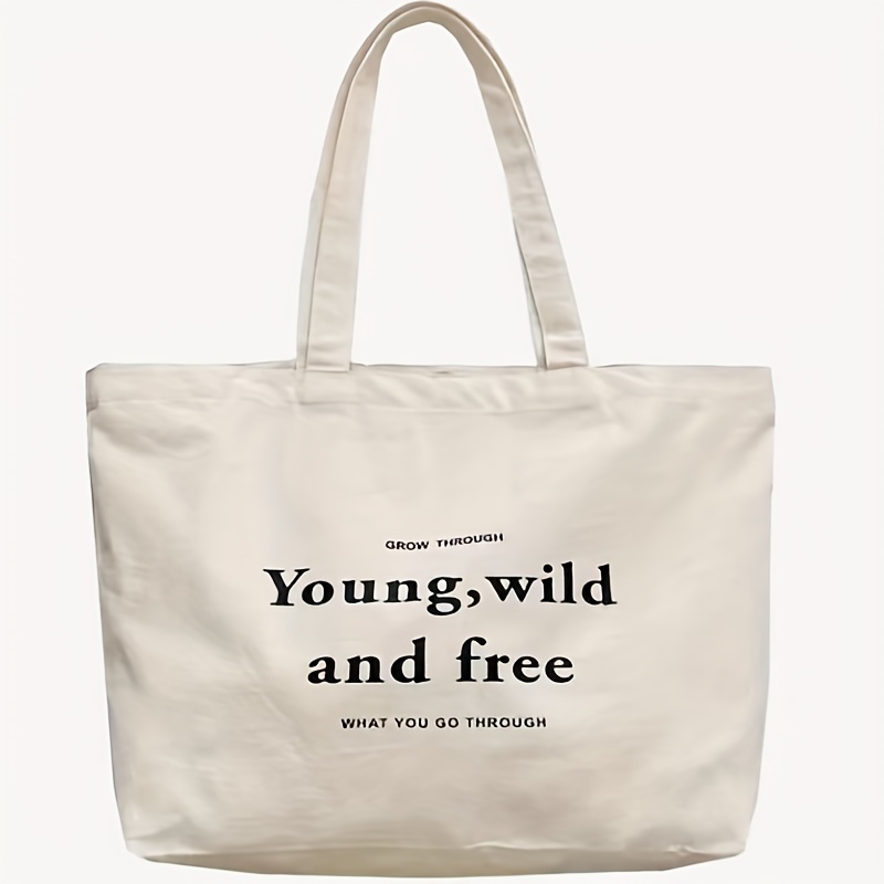 Young, Wild, and Free Lightweight Aesthetic Quote Canvas Tote Bag