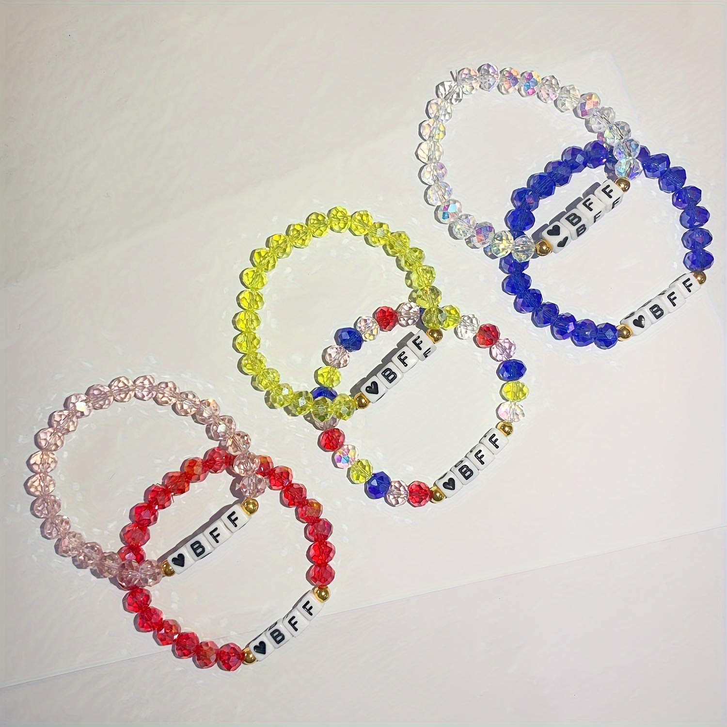 Handmade Bff Heart Beaded Stretchy Bracelet For Girls - Temu