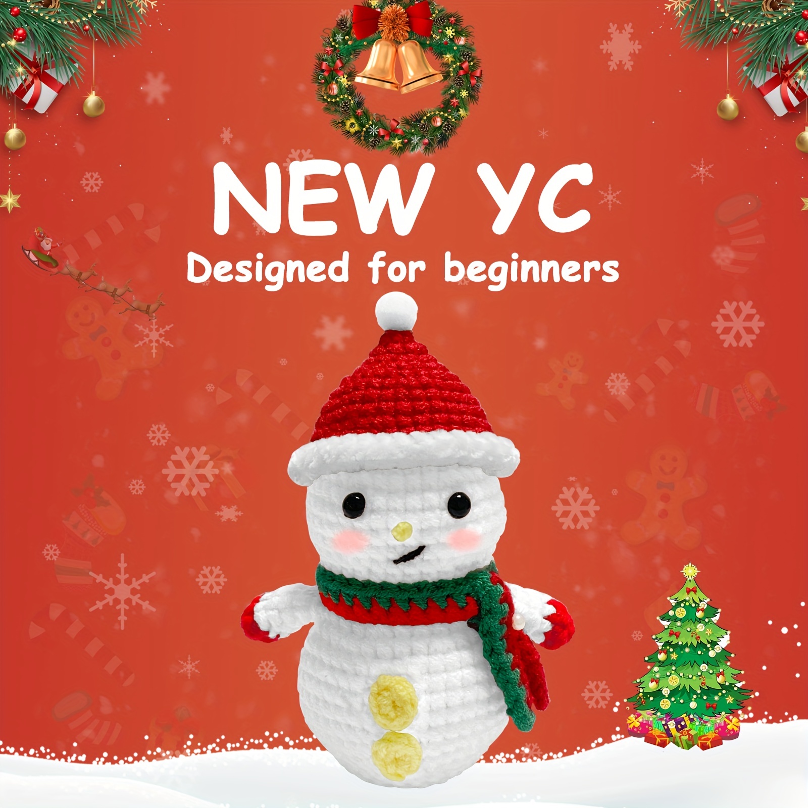 gegemaoyi Crochet Kit for Beginners, 3 pcs (Christmas Tree, Snowman, Santa  Claus) with Easy Peasy Yarn, Beginner Crochet Kit w Step-by-Step Video