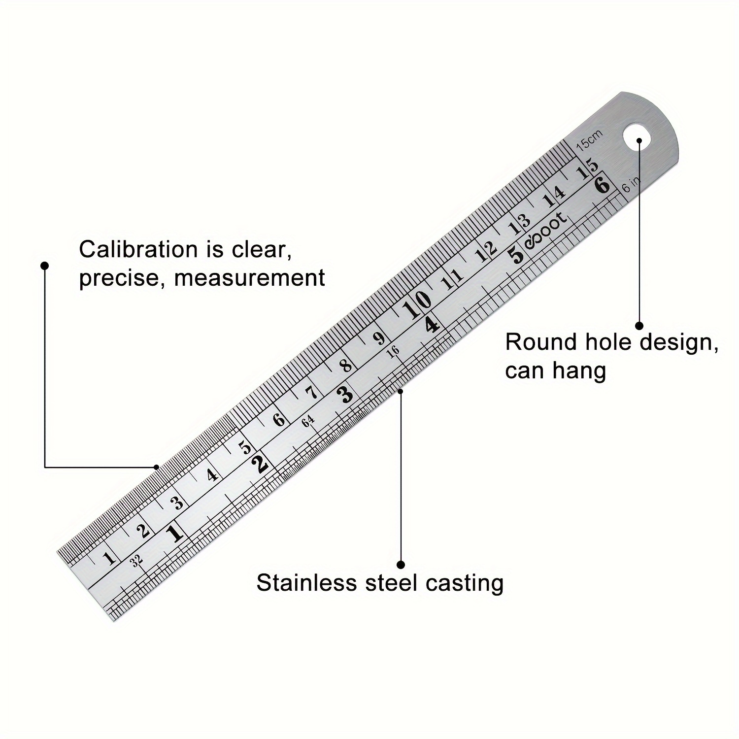 Wowlife 18inch + 12inch + 6inch Stainless Steel Ruler Metal Ruler Kit with  Conversion Table