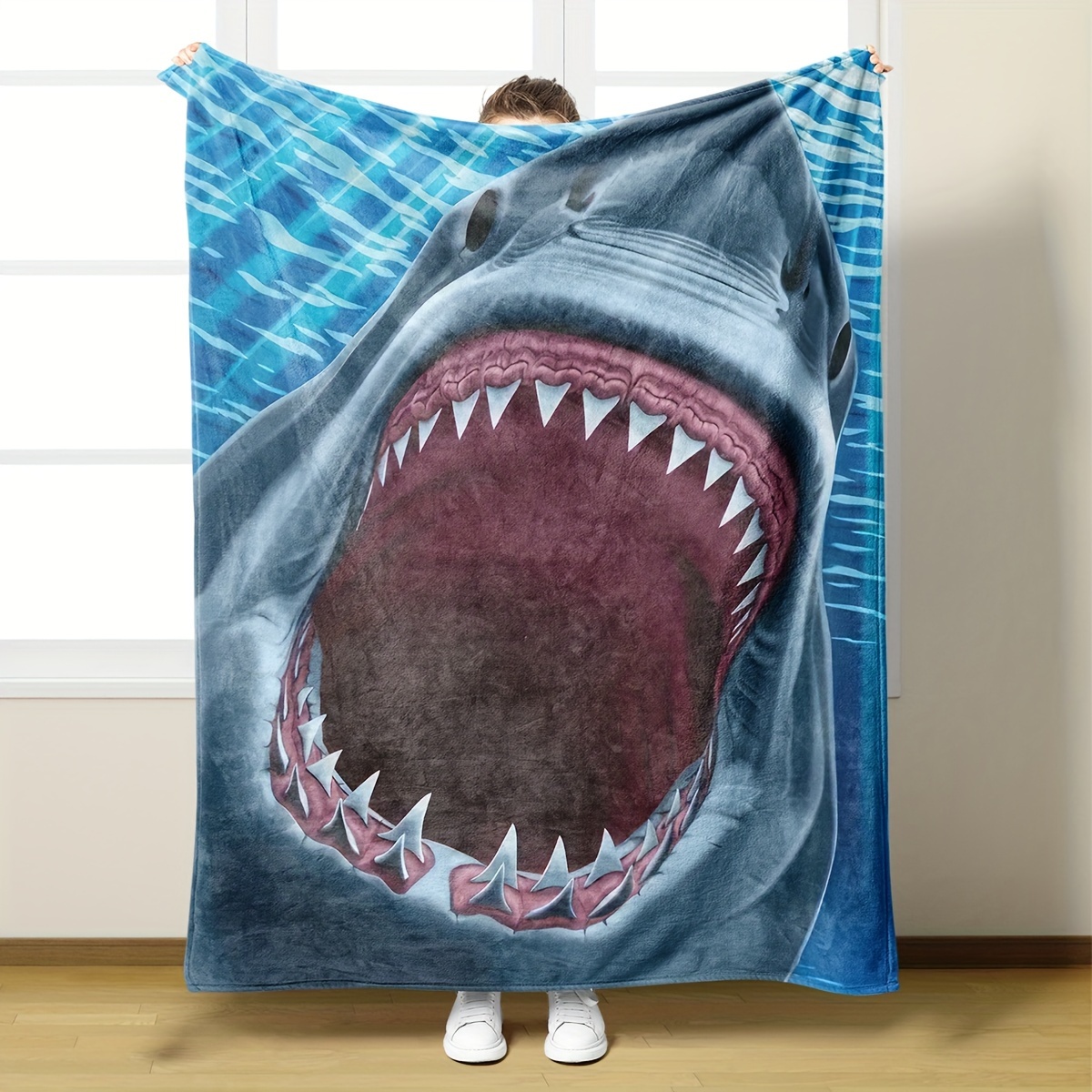 Shark Blanket Adult Reversible Flannel Embroidered Wearable - Temu United  Arab Emirates