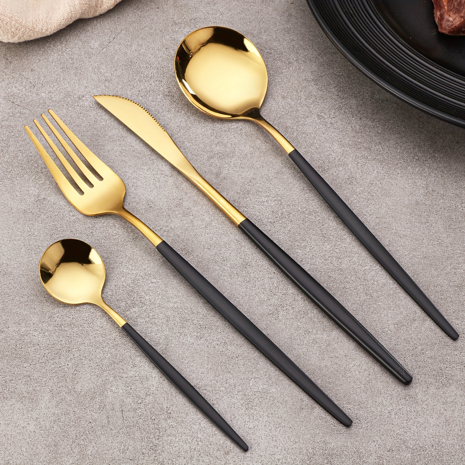 Matte Black Gold 8/16/24Pcs Fork Spoon Knife Stainless Steel