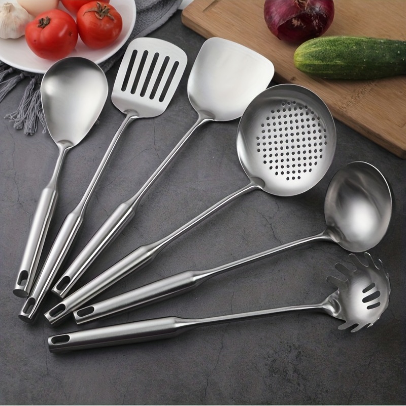 304 Stainless Steel Utensils Set, Extra-long Handle Cooking Tools, Cook  Shovel, Soup Spoon, Skimmer Spoon, Slotted Turner, Slotted Spoon, Pasta  Spoon, Kitchen Supplies - Temu