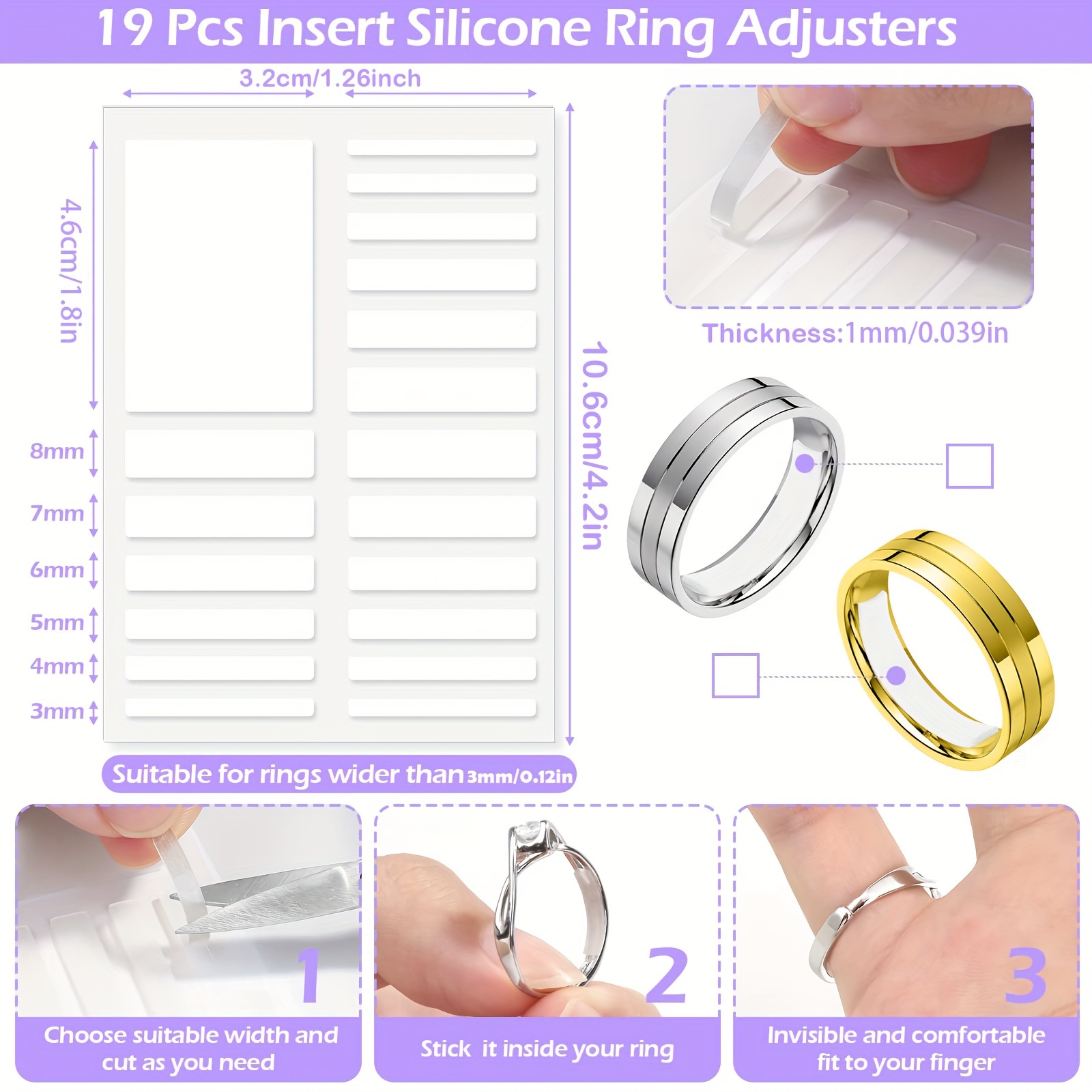 70 Pcs Ring Size Adjuster for Loose Rings with Ring Size Measuring Tool for Ring Adjuster, Plug-In Invisible Ring Spiral Silicone Tightener with Wome