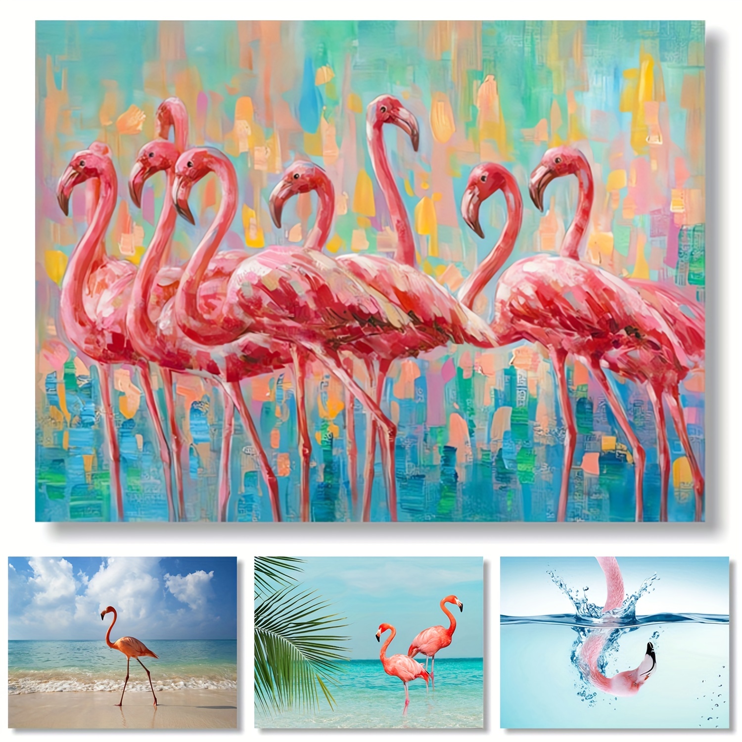 The Crane/Flamingo Collection Oil Painting Wall Art on Wood Stretched Canvas  with Frame for Vintage Home Decor
