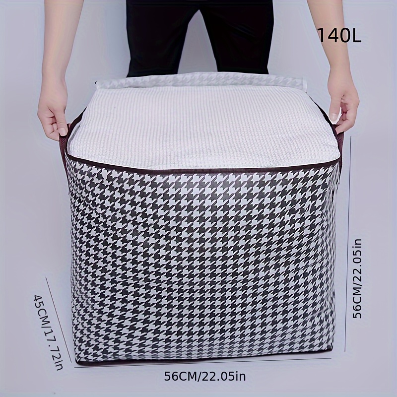 Houndstooth Blanket Storage Bags With Zipper Foldable - Temu