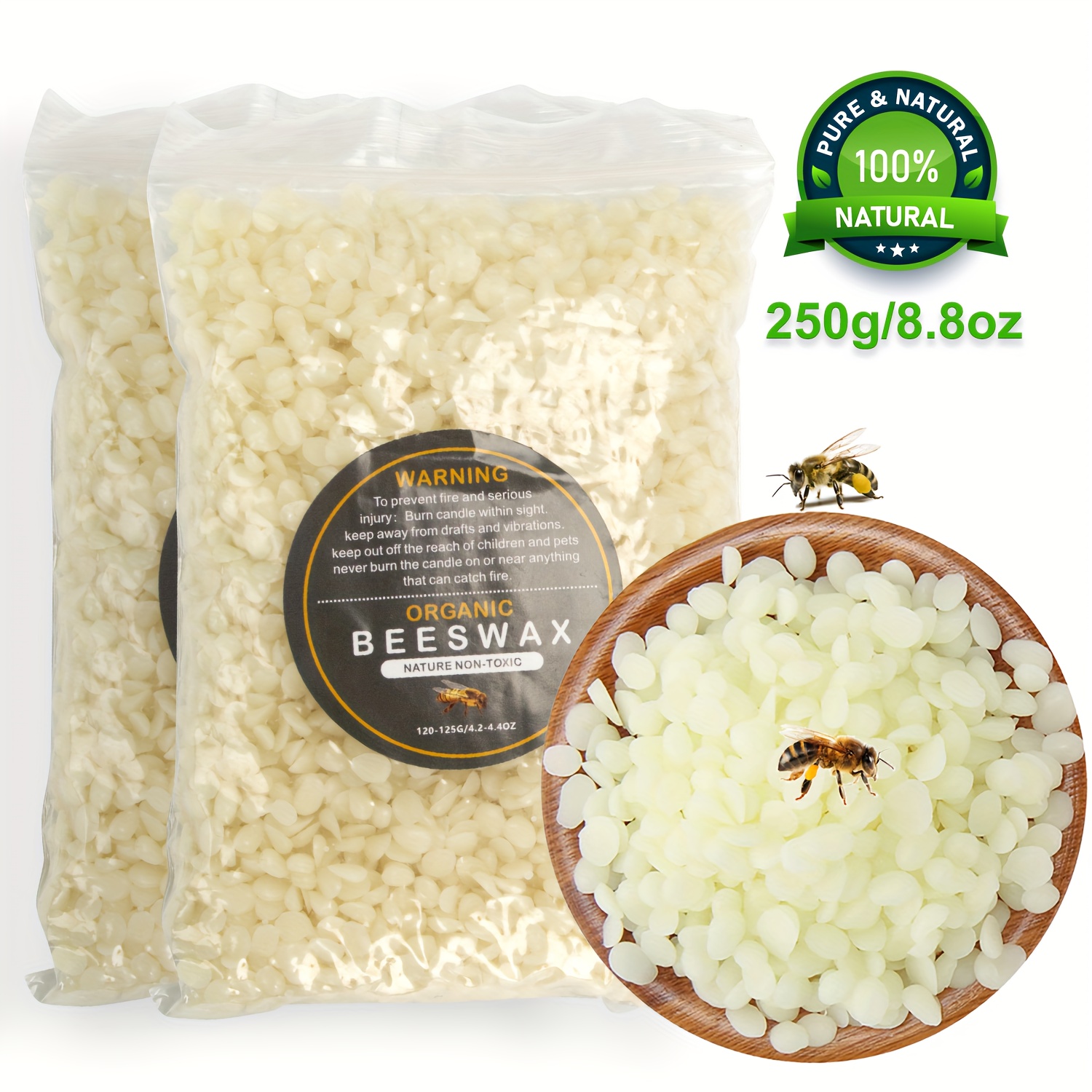 100% Natural White Beeswax Pellets for Skin Products, Candles and