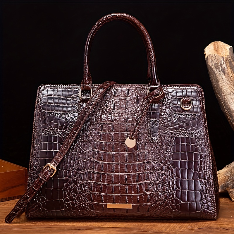 BRAHMIN Melbourne Collection Finley Leather Crocodile-Embossed Carryall  Satchel Tote Bag