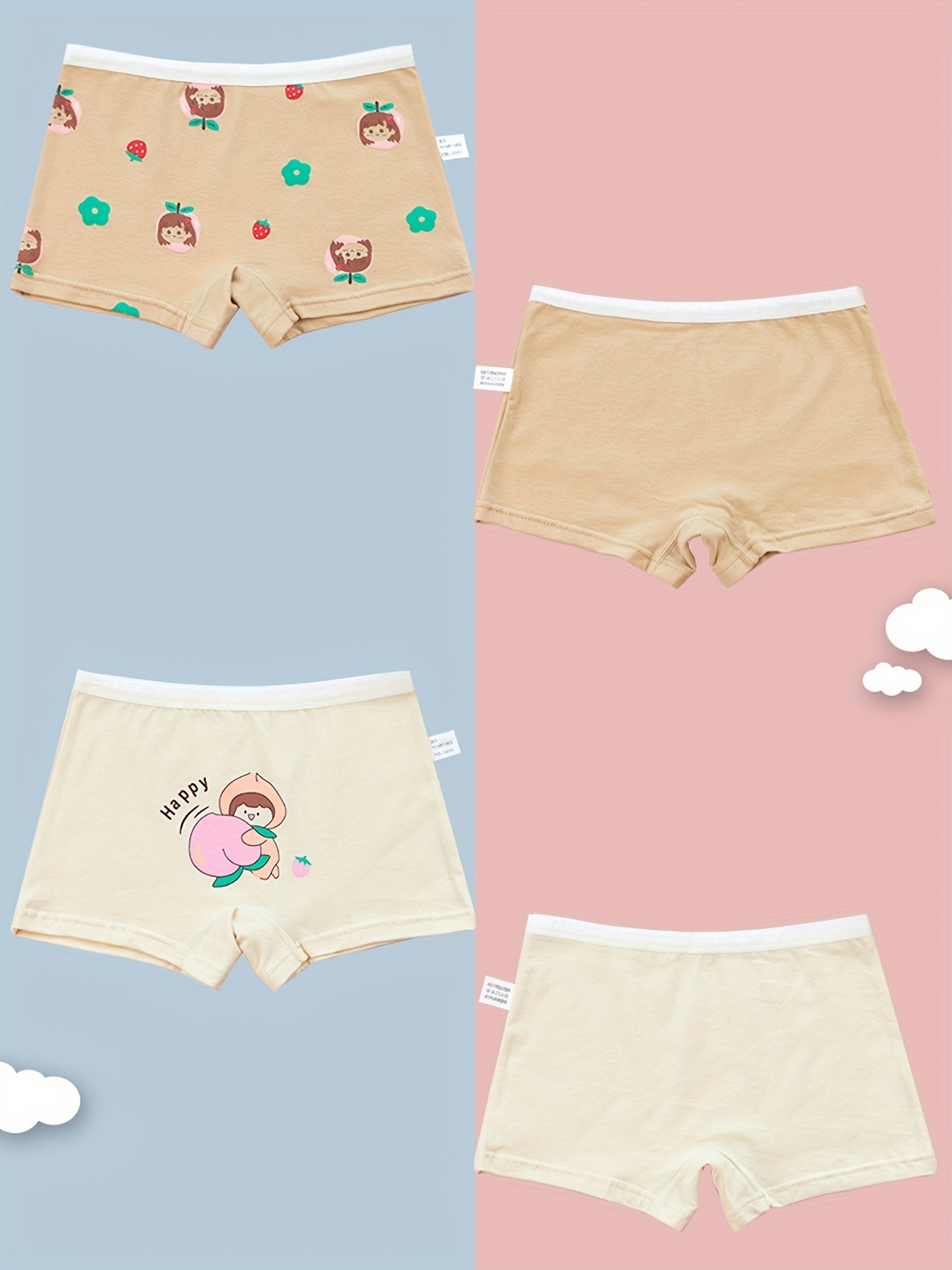 4pcs Cute Rabbit Print Girls Briefs, Cotton Breathable Comfortable  Underwear, Kids Panties