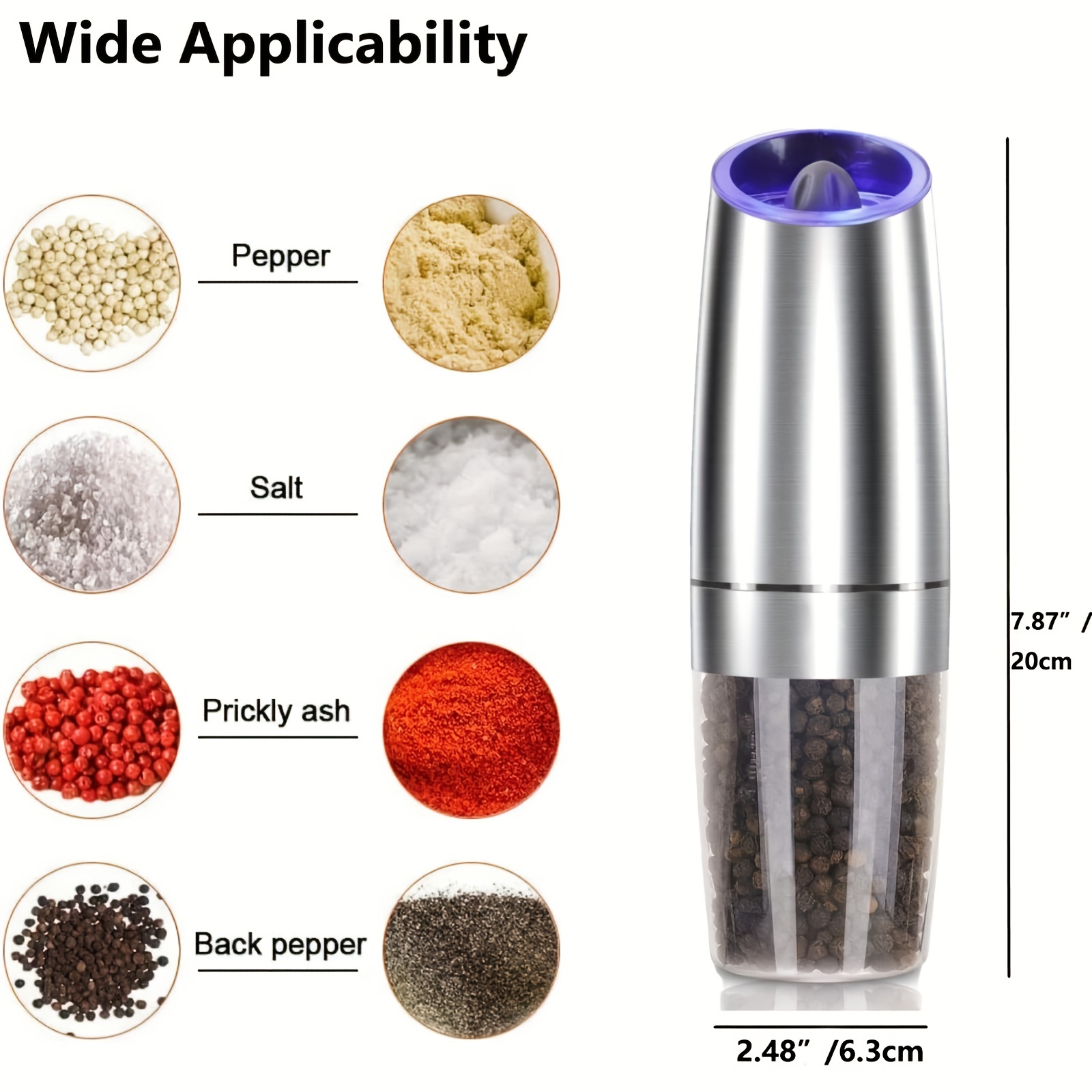 2pcs Electric Pepper Mill Stainless Steel Automatic Gravity Shaker