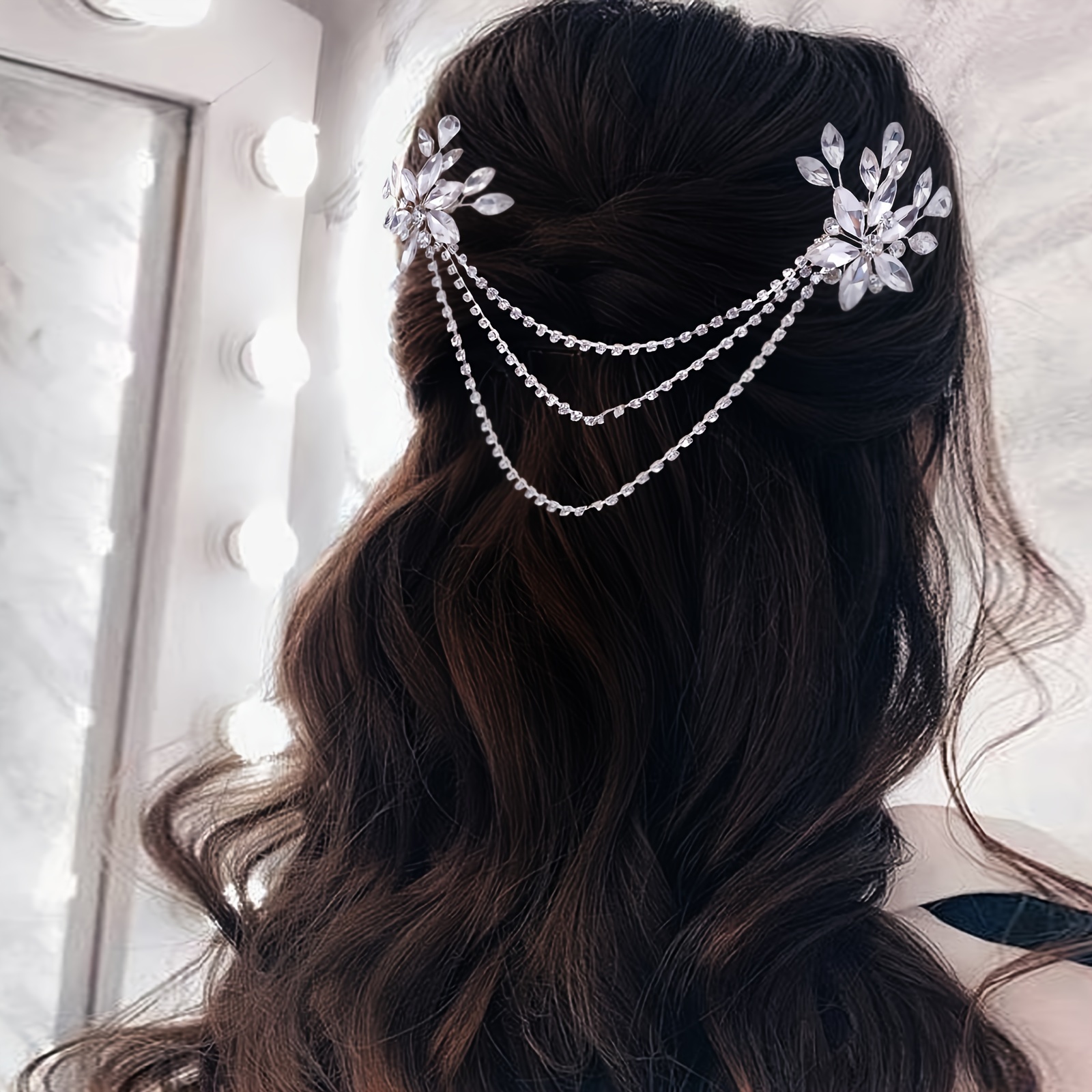 FRCOLOR 2pcs Green Crystal Headband hair accessories scrunchies for women  womens headbands hair diamonds stick on braid headband hair jewel stamper