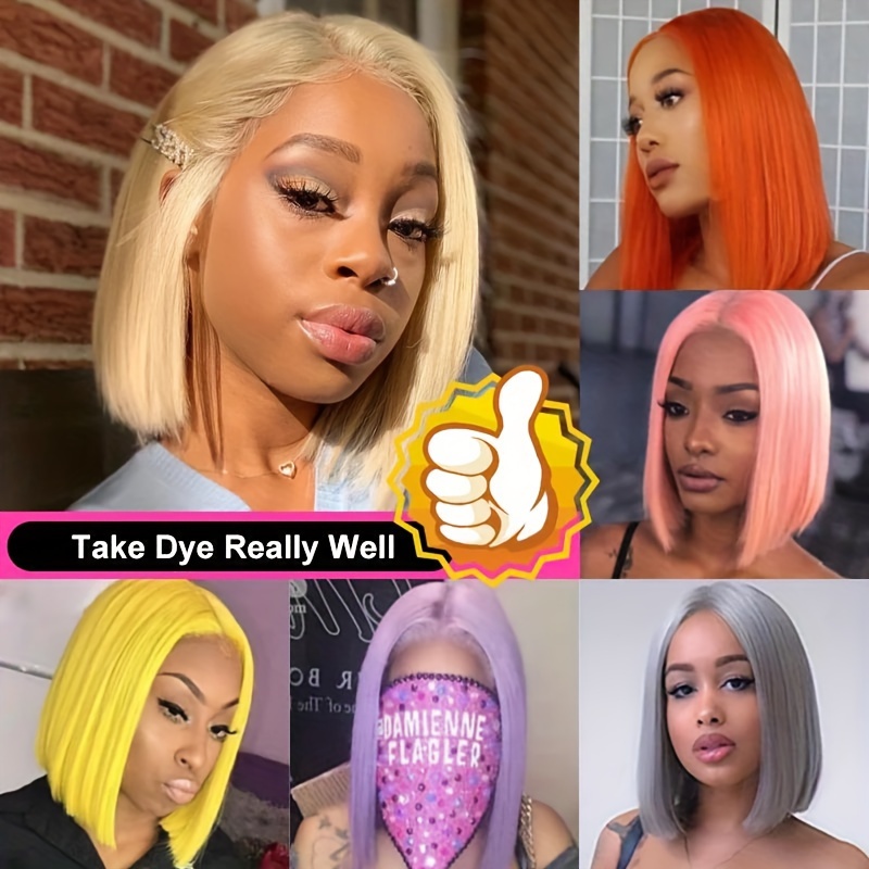 613 Blonde Bob Lace Wigs Straight 13x4 Lace Front Human Hair Temu