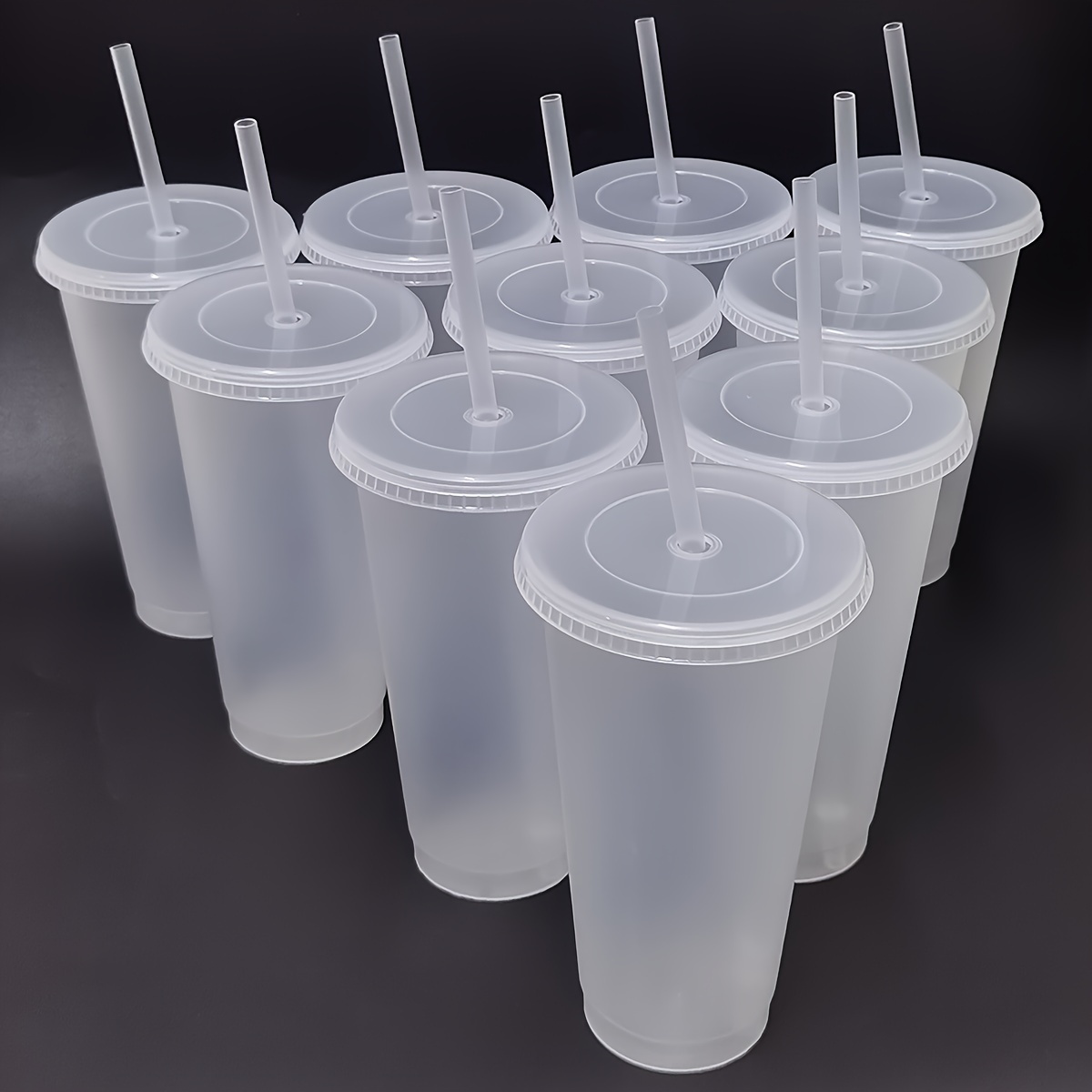 

24oz Reusable Plastic Set With And Straws (10 Pcs) - Leak Proof, Oval Water Cups For Baseball, Parties - , Ideal For Christmas, , Graduation, & Labor Day