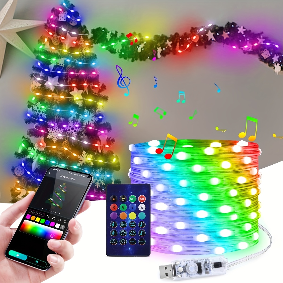 Christmas Tree Decoration Light LED String Lamp Bluetooth App Remote Control  USB